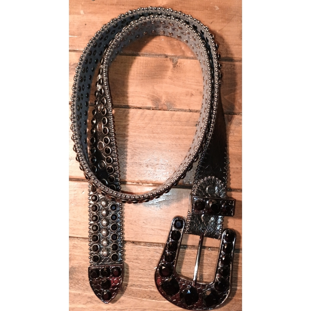 Elite Premium Denim Black Rhinestone, Studded Belt